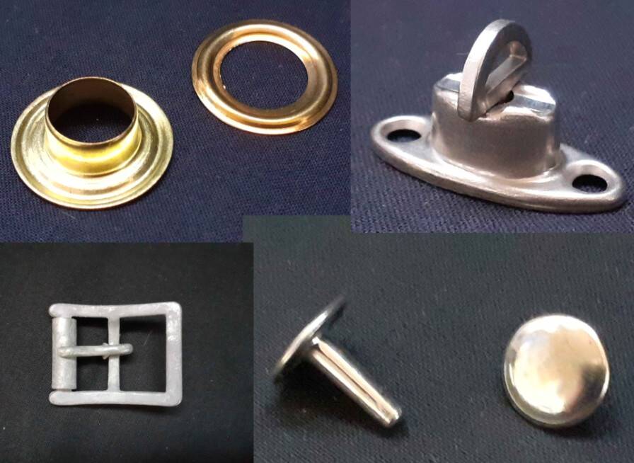Metallbeschläge und Kunststoffbeschläge wie Ösen, Nieten, Schnallen, Drehverschlüsse, Krampen und vieles mehr in unserem Online-Shop