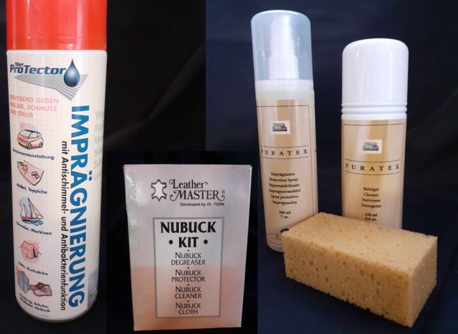 Reinigungsmittel und Pflegemittel für verschiedene Leder und Textilien